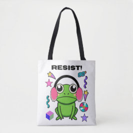 Bolsa Tote Retro Frog with A 90s Attitude. Resist! Quote