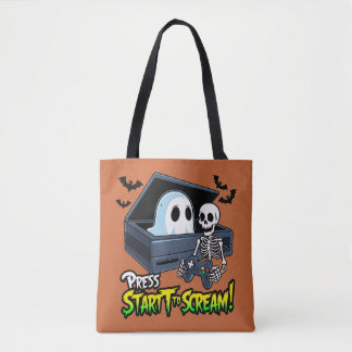 Bolsa Tote Rétro Gaming Halloween - Humour Squelette Console