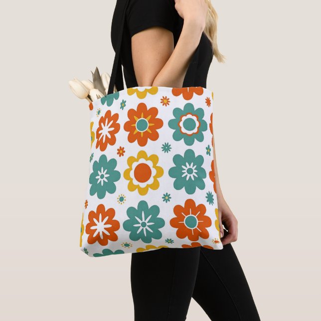 Bolsa Tote Retro Geométrico Flor do Poder Boho dos Anos 70 (Close Up)