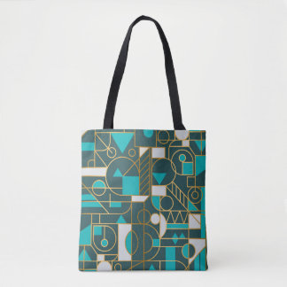 Bolsa Tote Retro Geométrico: Trabalho de arte minimalista.