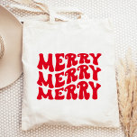 Bolsa Tote retro groovy feliz bolsas de Natal<br><div class="desc">Esta bolsa de tote de "feliz" apresenta uma fonte e configuração retrorreflectoras únicas. Altere a cor desta fonte   dizendo para ajustado completamente o seu estilo pessoal!</div>