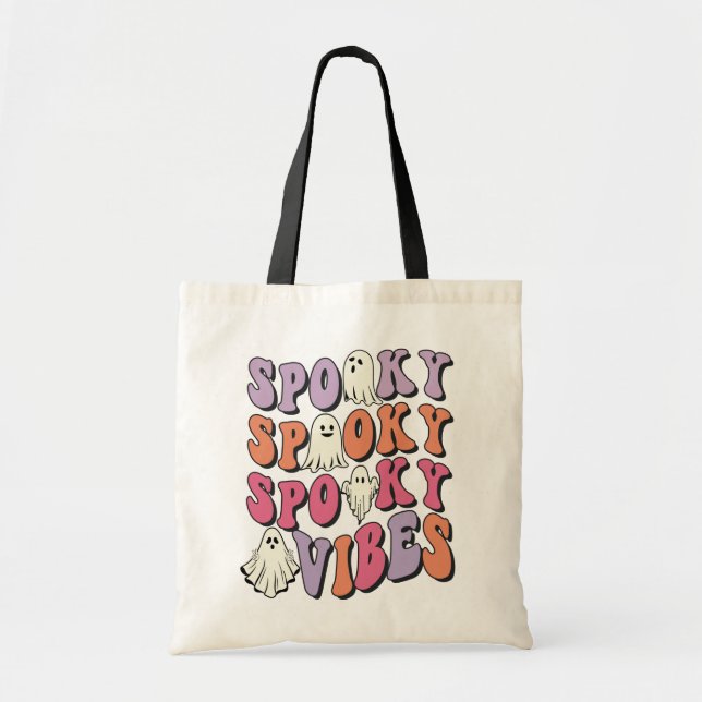Bolsa Tote Retro Groovy Halloween Ghost Spooky Vibes Tote Bag (Frente)