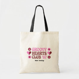 Bolsa Tote  Retro Groovy Hearts Club '67 Pink Brown Valentine