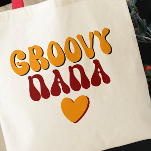 Bolsa Tote Retro Groovy Nana Typografia Heart