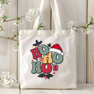 Bolsa Tote Retro Ho Ho Ho Natal Holly Santa Hat