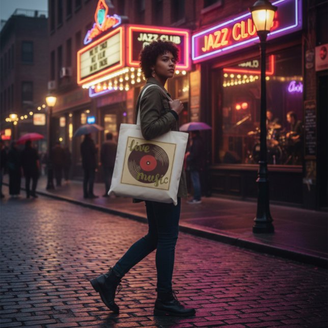 Bolsa Tote Retro Live Music Vinyl Record Tote Bag (Criador carregado)