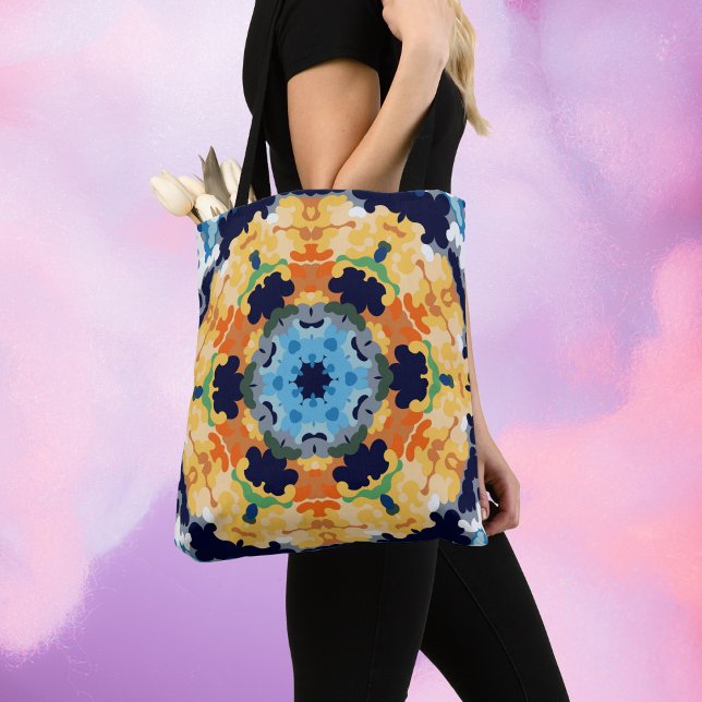 Bolsa Tote Retro Mandala Amarelo Azul e Laranja (Criador carregado)