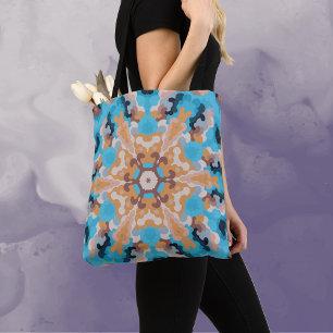 Bolsa Tote Retro Mandala Azul e Laranja