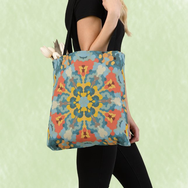 Bolsa Tote Retro Mandala Blue Orange e Yellow (Criador carregado)