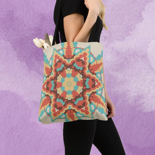 Bolsa Tote Retro Mandala Blue Red e Yellow (Criador carregado)