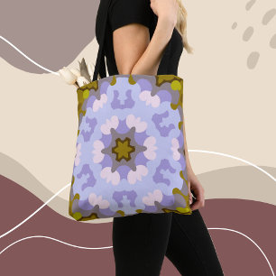 Bolsa Tote Retro Mandala Flor Amarelo Azul e Púrpura