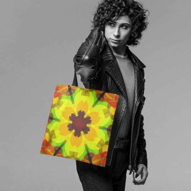Bolsa Tote Retro Mandala Flor Amarelo Laranja e Verde (Criador carregado)