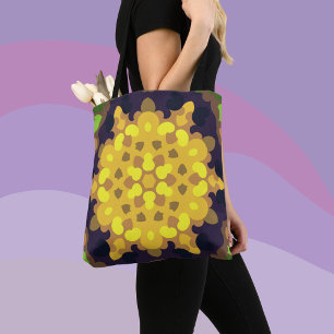 Bolsa Tote Retro Mandala Flor Amarelo Roxo e Verde