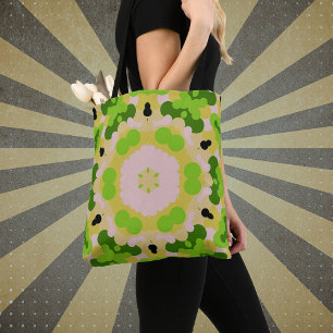 Bolsa Tote Retro Mandala Flor Amarelo Verde e Branco