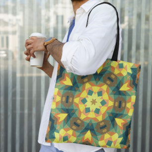 Bolsa Tote Retro Mandala Flor Amarelo Verde e Laranja