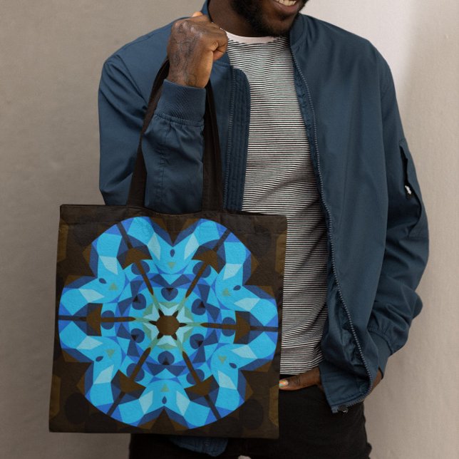 Bolsa Tote Retro Mandala Flor Azul e Laranja (Criador carregado)