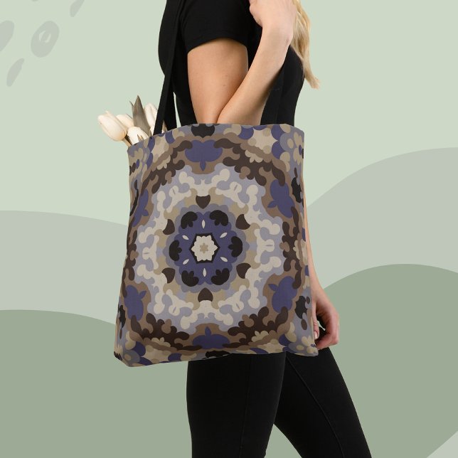 Bolsa Tote Retro Mandala Flor Azul Tan e Castanho (Criador carregado)