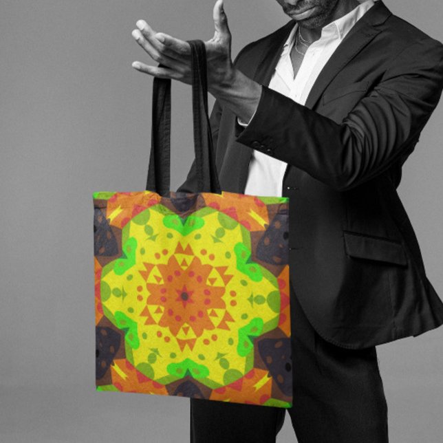 Bolsa Tote Retro Mandala Flor Laranja Amarelo e Verde (Criador carregado)