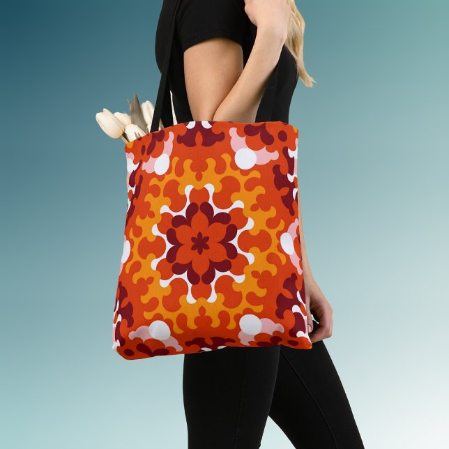 Bolsa Tote Retro Mandala Flor Laranja Branco e Amarelo (Criador carregado)