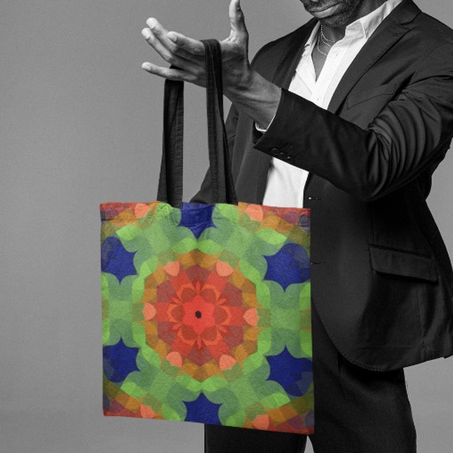 Bolsa Tote Retro Mandala Flor Laranja Verde e Azul (Criador carregado)