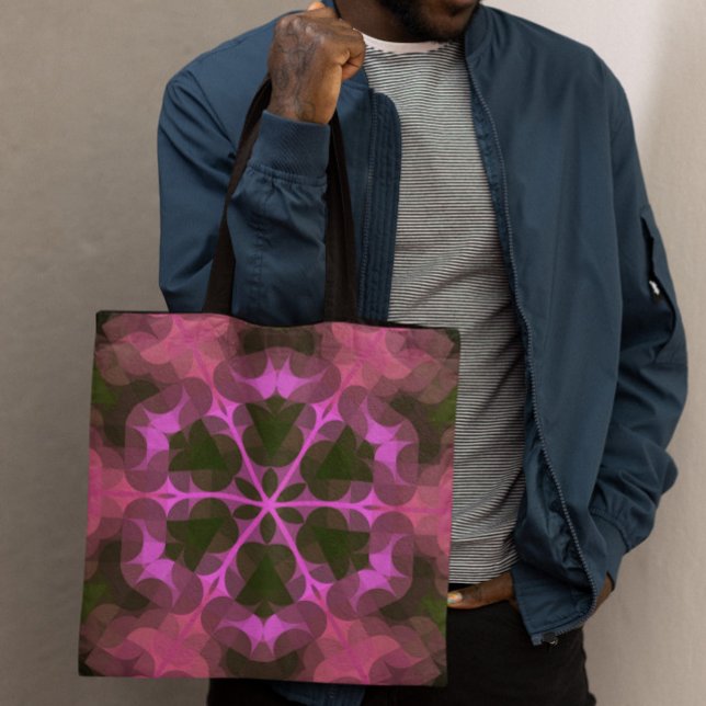 Bolsa Tote Retro Mandala Flor Rosa e Verde (Criador carregado)