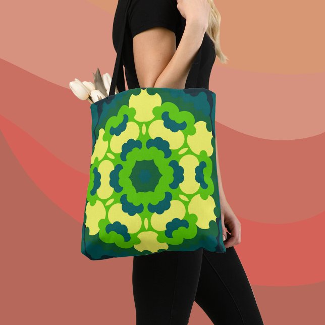 Bolsa Tote Retro Mandala Flor Verde Amarelo e Azul (Criador carregado)
