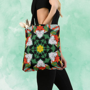 Bolsa Tote Retro Mandala Flor Verde Laranja e Amarelo