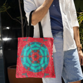 Bolsa Tote Retro Mandala Flor Vermelho e Azul