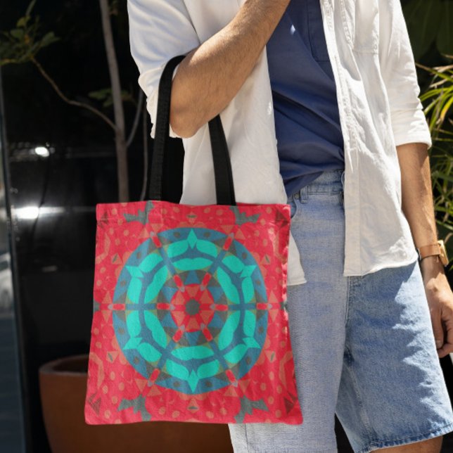 Bolsa Tote Retro Mandala Flor Vermelho e Azul (Criador carregado)