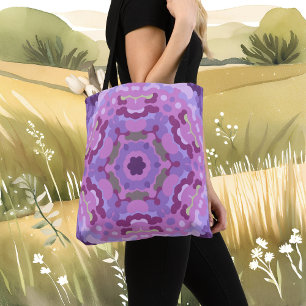 Bolsa Tote Retro Mandala Puro, Rosa e Azul