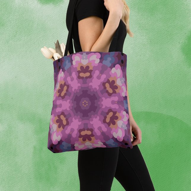 Bolsa Tote Retro Mandala Púrpura Rosa e Laranja (Criador carregado)