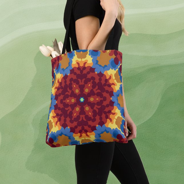 Bolsa Tote Retro Mandala Vermelho Azul e Amarelo (Criador carregado)