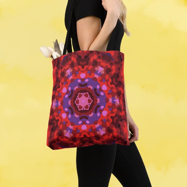 Bolsa Tote Retro Mandala Vermelho e Roxo (Criador carregado)