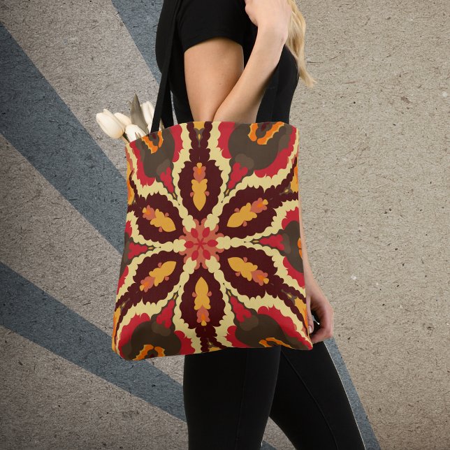 Bolsa Tote Retro Mandala Vermelho Laranja e Marrom (Criador carregado)