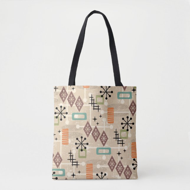 Bolsa Tote Retro Moderno de Meados do Século Abstrato Atômico (Frente)