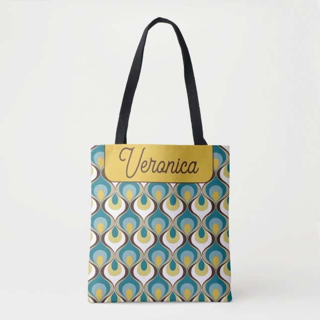 Bolsa Tote Retro Mood Blue Yellow Name Personalized (Frente)
