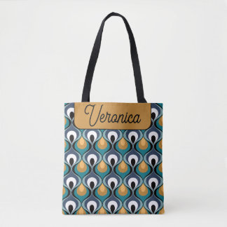 Bolsa Tote Retro Mood Teal Mustard Name Personalized