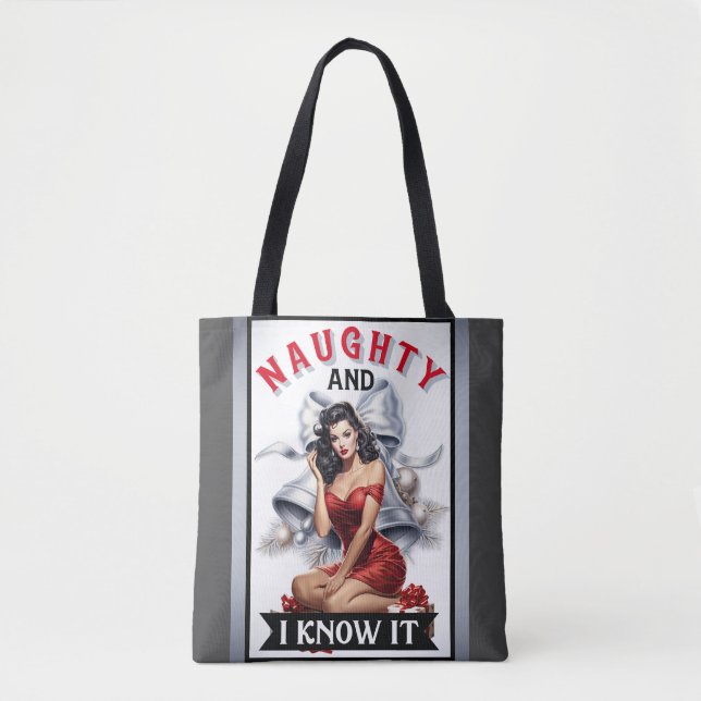 Bolsa Tote Retro Naughn e eu sei disso. (Frente)