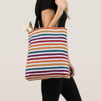 Bolsa Tote Retro Outono Listras Horizontais Multicoloridas