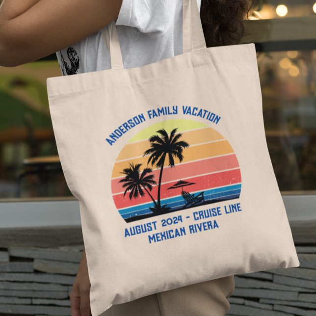 Bolsa Tote Retro Palm Tree Sunset Cruise Férias Familiares (Criador carregado)