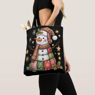 Bolsa Tote Retro Patchwork Boneco de Neve Feliz Natal Coquett