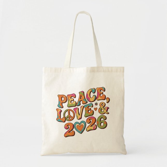 Bolsa Tote Retro Peace Love 2026 Groovy Tote Bag (Frente)