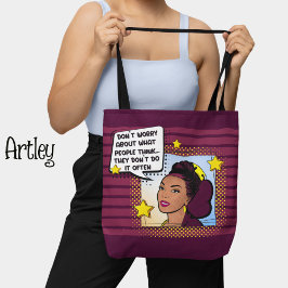 Bolsa Tote Retro-Pop Art Engraçado Frase amarelo púrpura verd