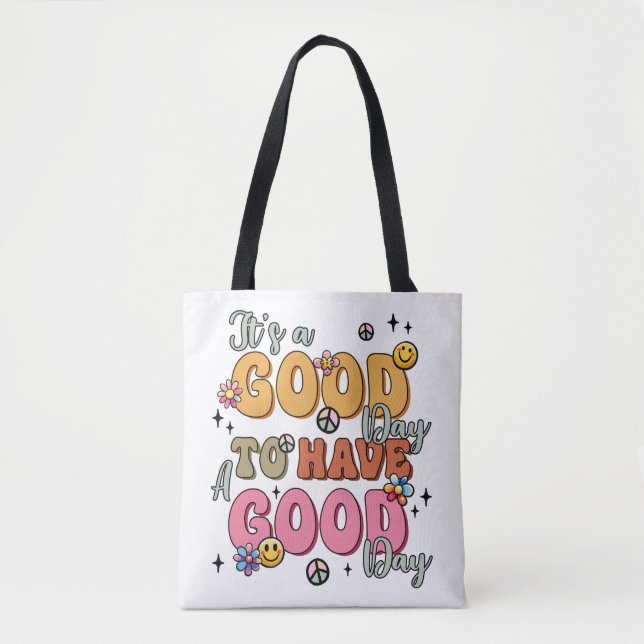 Bolsa Tote Retro Positividade "É um bom dia" (Frente)