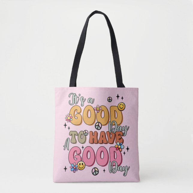 Bolsa Tote Retro Positividade "É um bom dia" (Frente)