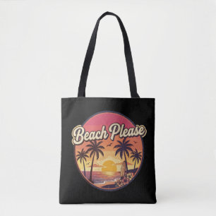 Bolsa Tote Retro Praia Por Favor Verão Pôr do Sol Van Surf Vi
