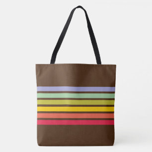 Bolsa Tote Retro Rainbow Stripe Vintage Brown