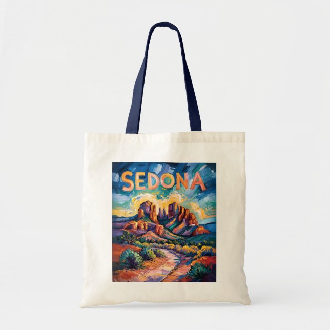 Bolsa Tote Retro Sedona Arizona Travel Van Gogh Art Landscape (Frente)