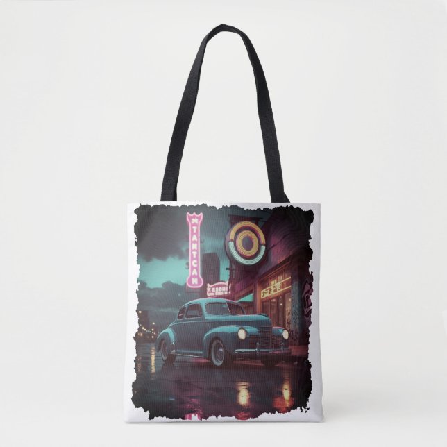 Bolsa Tote Retro Street Scene Art 1940s Classic Car  (Frente)