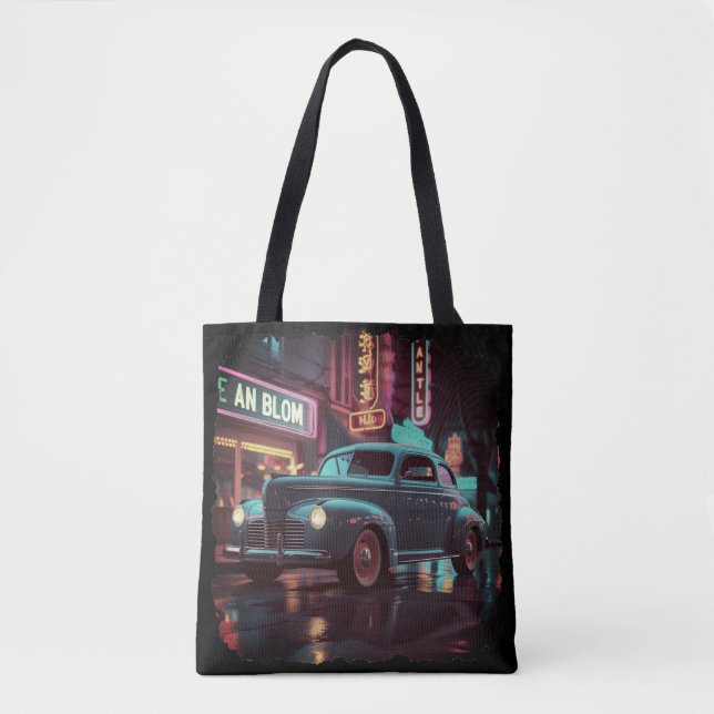 Bolsa Tote Retro Street Scene Art 1940s Classic Car  (Frente)